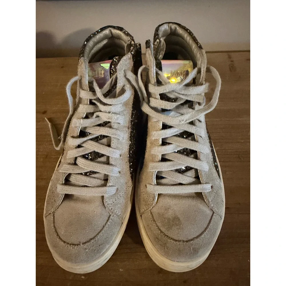 P448 Skate High Top Sneakers Grey Suede Black Glitter Python Zip‎ Shoes 6.5